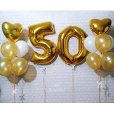 Композиция Сердечное поздравление на 50 лет из золотых шариков